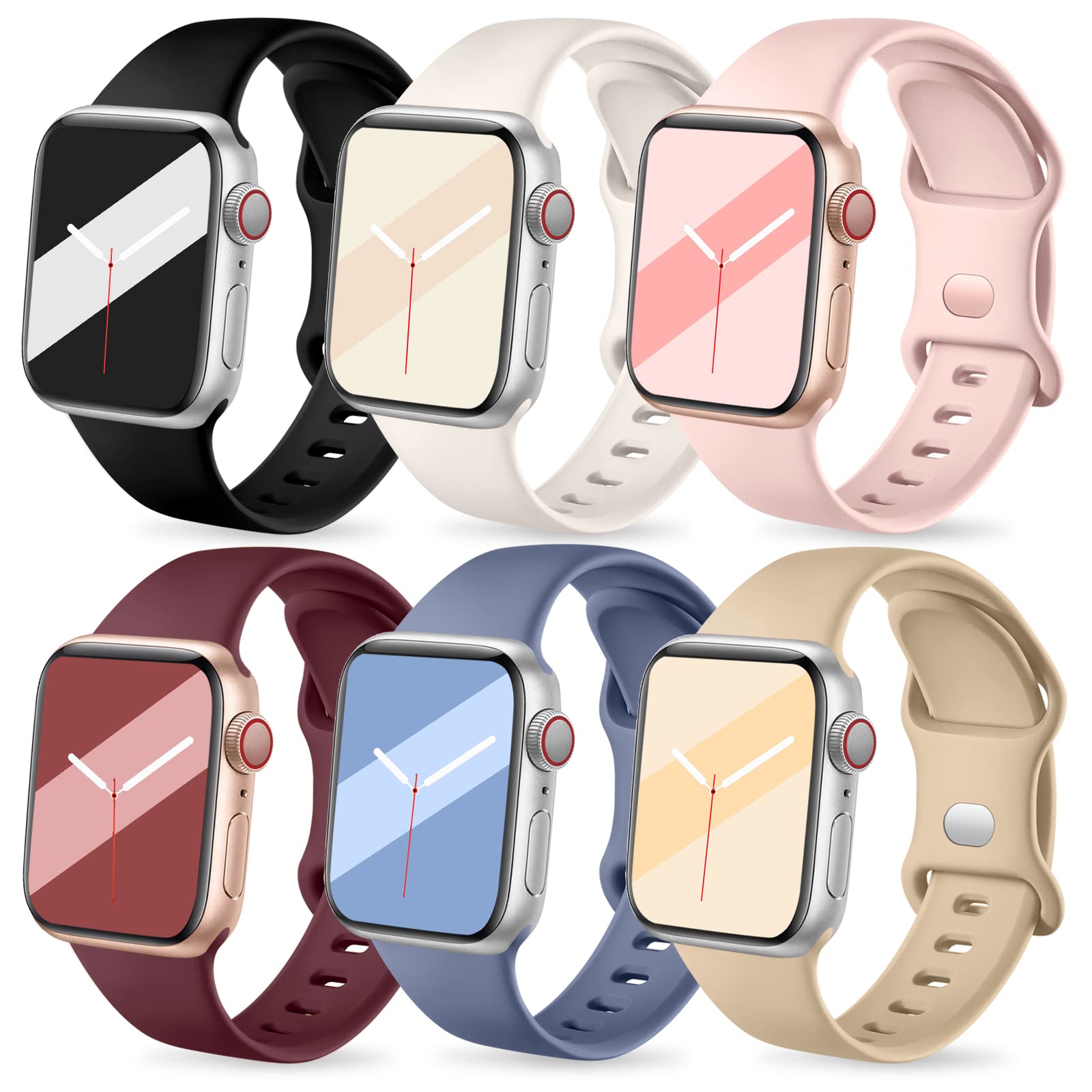 Upeak 6 Pack Sport Strap Compatible with Apple Watch Strap 40mm 38mm 41mm for Men and Women, Soft Silicone Replacement Straps for iWatch Ultra SE Series 9 8 7 6 5 4 3 2 1, Light Colour B, S