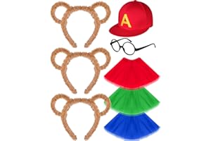 ErieCrest Animal Chipmunk Costume Set with Ears Headband, Skirts, Round Glasses, Hat, 3 Pack Halloween Accessories, Funny Party Dress Up Outfit