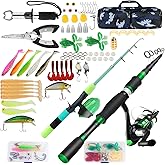 Family Fishing Pole Combo, 2PCS Portable Parent-Child Travel Fishing Kit, 6.89FT 4.92FT Telescopic Fishing Rod Spinning Reel Spincast Reel Baits Pliers Fish Lip Gripper Gift for Adults Kids Youth