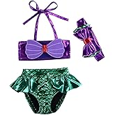 Kids Toddler Baby Girl Mermaid Swimsuits Halter Swimwear Bikini Set with Headband 3Pcs Set