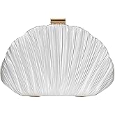 QWINEE Women's Shell Shaped Clutch Purse Ruched Mini Crossbody Bag Elegant Evening Handbag with Chain Strap