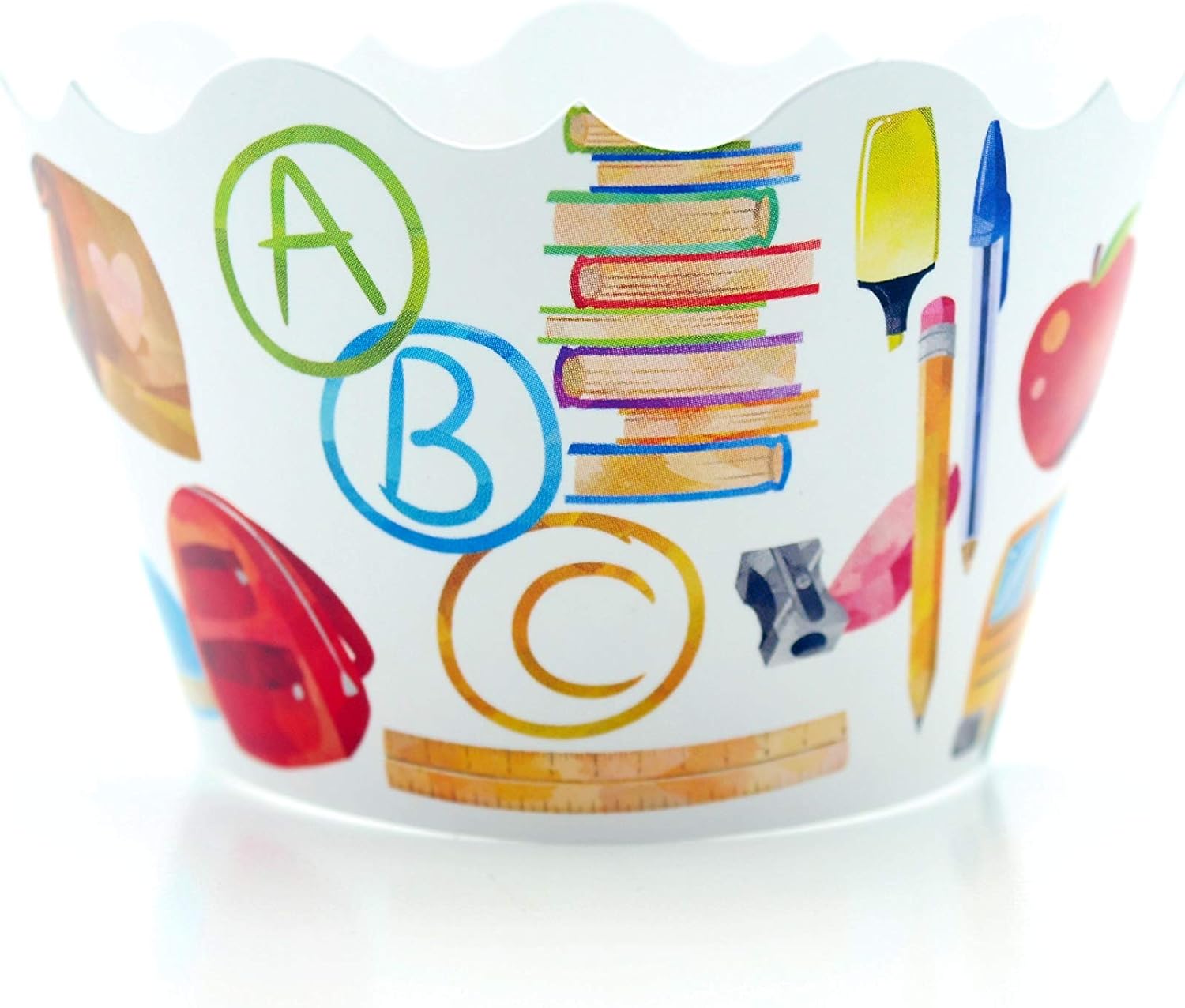 Back To School Party Supplies Cupcake Wrappers (12 Pack) - ABC Teacher Appreciation Gift Ideas, Class Birthday Party Snack Food, School Celebration Party Favors