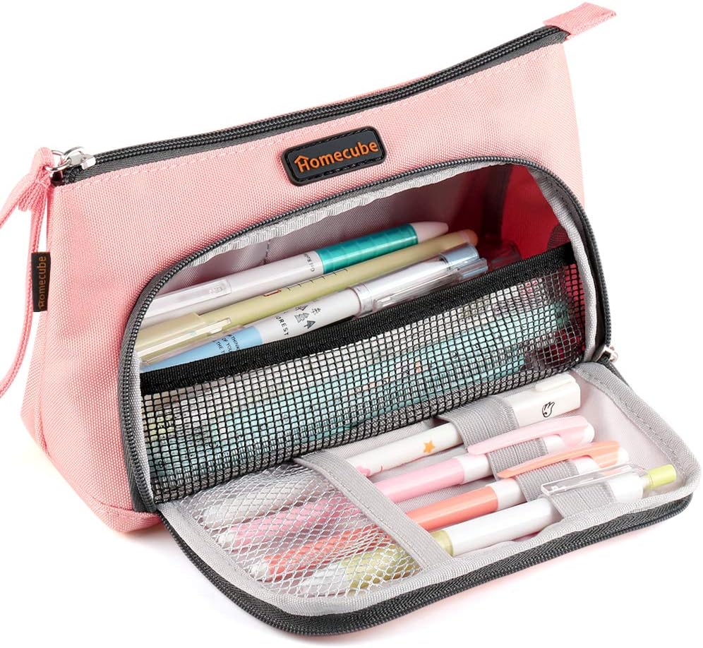 Homecube Pencil Case Medium Capacity Storage Stationery organizer Pen Makeup Pouch Bag Holder School Supplies for Middle High School Office College Girl Adult - Pink