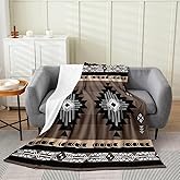 jejeloiu Boho Plush Throw Blanket, Queen 90"x90" Southwestern Native Aztec Flannel Fleece Blanket Indian Tribal All Season,Bed Blanket Retro Exotic Boho Blanket Dark Grey