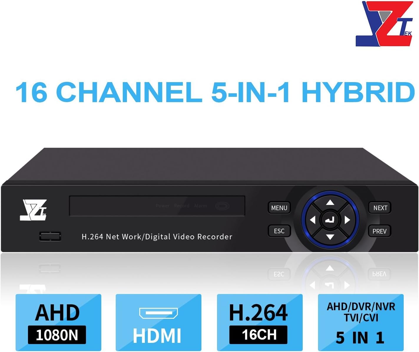 JZTEK 16ch 1080N Hybrid 5-in-1 AHD DVR (1080P NVR+1080N AHD+960H Analog +TVI+CVI) CCTV 16 Channel Standalone dvr Quick QR Code Scan w/Easy Remote View Home Security Surveillance Camera System