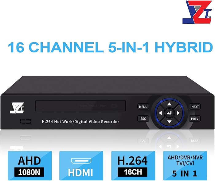 JZTEK 16ch 1080N Hybrid 5-in-1 AHD DVR (1080P NVR+1080N AHD+960H Analog +TVI+CVI) CCTV 16 Channel Standalone dvr Quick QR Code Scan w/Easy Remote View Home Security Surveillance Camera System