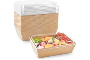 ZORRITA 8 x 6 Inch Paper Charcuterie Boxes with Clear Lids, 20 Pack Large Disposable Take Out Bakery Boxes, To Go Containers for Cake Slice, Cupcakes, Sandwiches, Cookies, Cocoa Bombs, Salads (Brown)