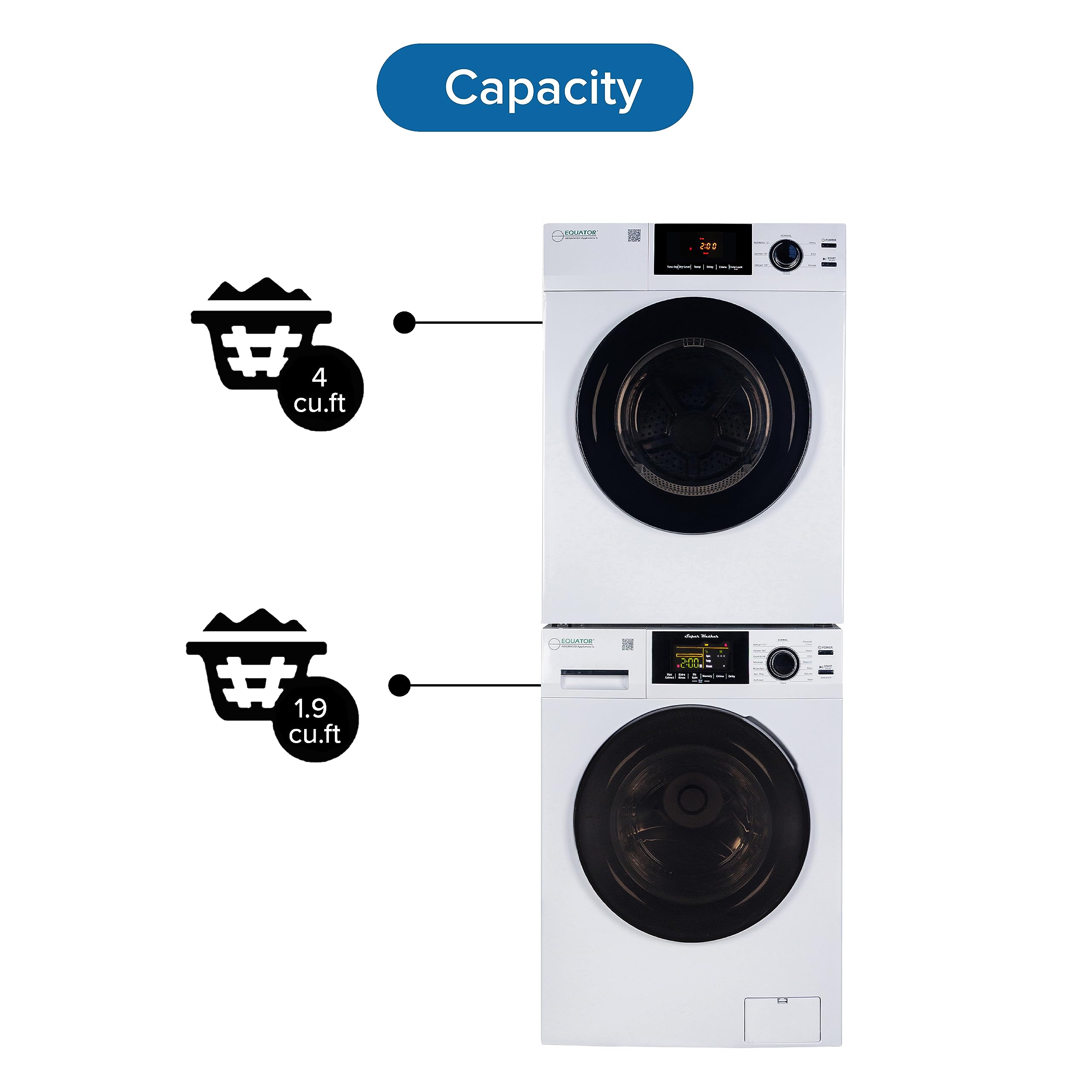 Equator Power Touch 18 lbs Compact 110V Washer +220V Vented Digital 4cf Dryer
