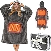 Glooglitter Heated Blanket Wearable Hoodie USB Oversized Heated Sweatshirt for Women with Giant Pocket 3 Heating Levels(Light Grey,No Pattern)
