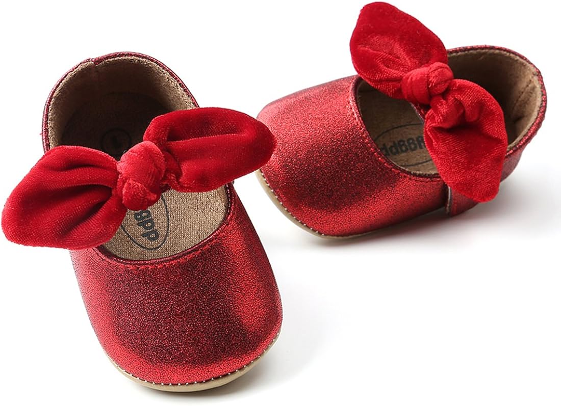  | Baby Girls Mary Jane Flats Anti-Slip Rubber Sole Bow Toddler Princess Dress Shoes | Mary Jane