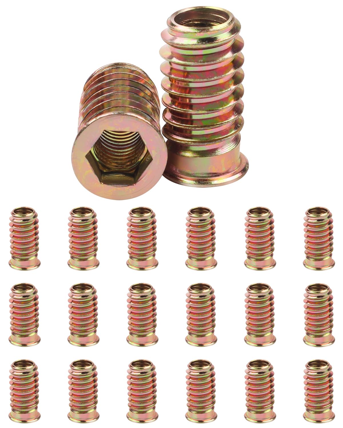 20Pcs M8 (8mm) X 25mm Threaded Inserts for Wood, Jeboler Insert Hex Socket Nuts M8 Flanged Socket Nut, Zinc Plated Carbon Steel Hex Drive Head Nut for Wood Furniture