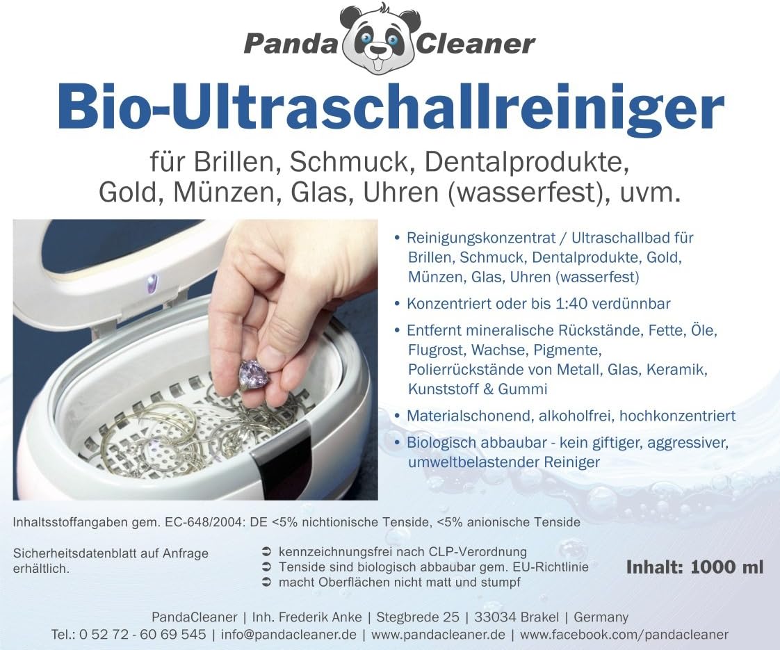 Pandacleaner® Ultrasound Cleaner for Ultrasonic Baths, Concentrate for Glasses Jewellery, Dental Products, Gold, Coins - Image 4