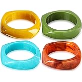 Landical Colorful Square Acrylic Resin Bangle Bracelet Wide Geometric Irregular Wristbands Women