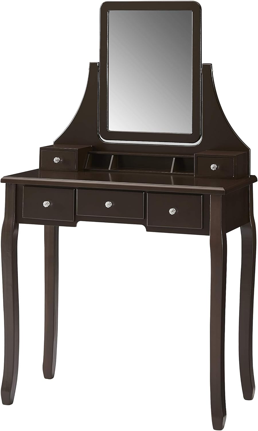 Amazon Com Halter Vanity Table With Adjustable Mirror And Upholstered Compact Versatile Elegant Stool Set Mdf Brown Kitchen Dining