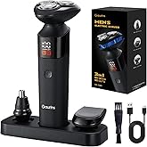 Electric Razor for Men,3 in 1 Men's Rotary Shavers with Charging Stand, IPX7 Waterproof Hygiene Trimmer for Beard/Nose/Sideburns, USB-C Fast Charging, LED Display Travel Lock,Matte Black