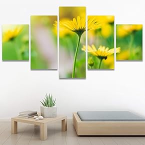 SIGNWIN 5 Panel Canvas Wall Art Yellow Fields...