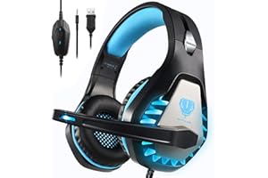 BUTFULAKE Gaming Headset for PS4, Xbox One, PC, PS5, Laptop, Mac, Nintendo Switch, 3.5MM Noise Cancelling Over Ear Headphones with Mic, Bass Surround, Soft Memory Earmuffs Blue