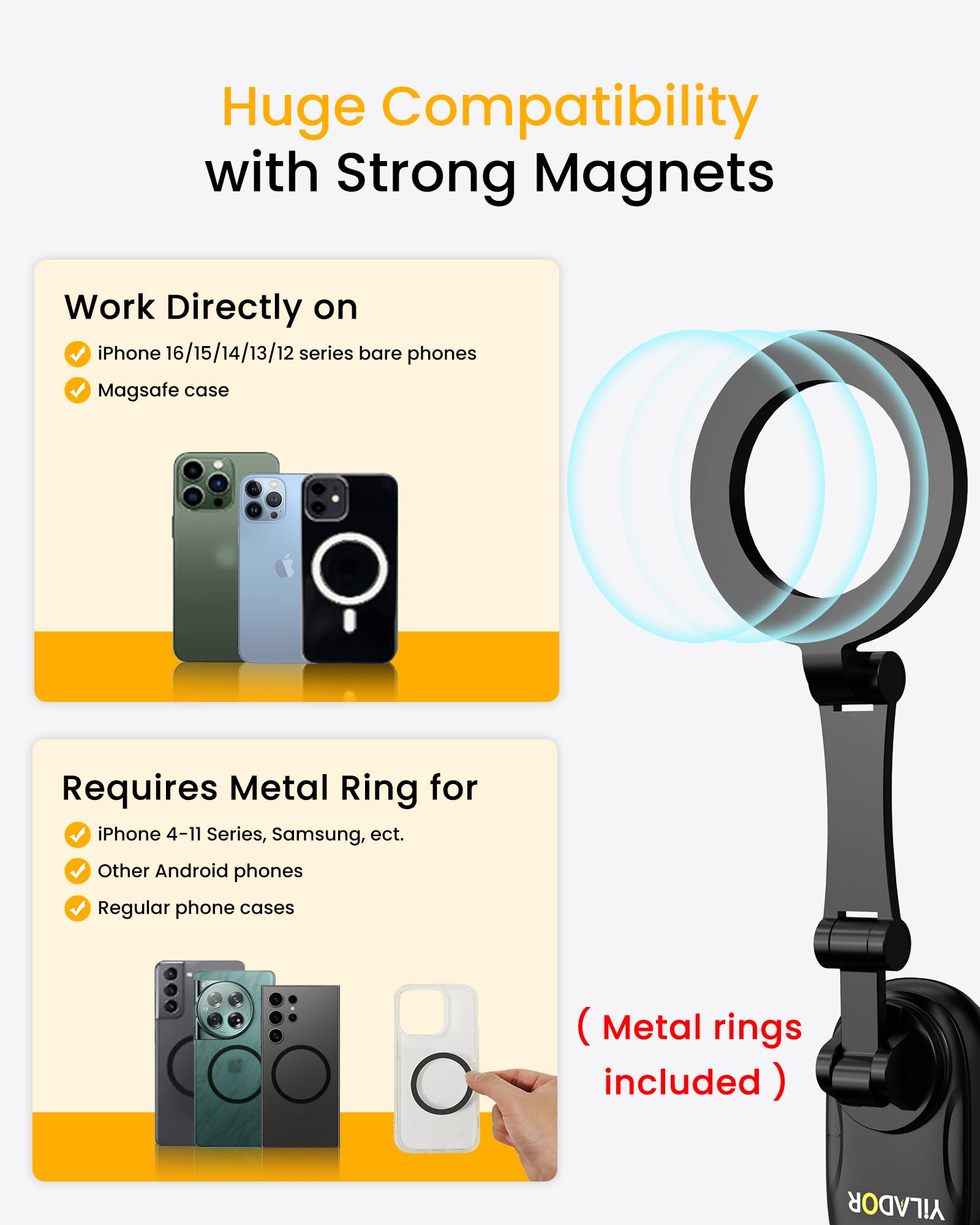 Magnetic Neck Phone Holder for Recording, Hands Free POV/Vlog Video Filming, 4 in 1 Phone Chest Mount for Cooking/Riding/Indoor/Outdoor, Content Creator Essentials for iPhone Android GoPro DJ (Black)