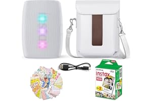 Fujifilm Instax Mini Link 3 Smartphone Printer Clay White + Fuji Film Value Pack (20 Sheets)+ Shutter Accessories Bundle, Incl. Protective Case, 20 Sticker Frames, USB Type C Cable