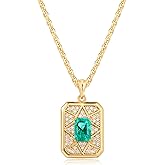 Fettero Gold Necklace for Women,14K Gold Plated Charm Necklaces for Women Gemstone Pendant Necklace Non Tarnish Gold Necklaces Jewelry
