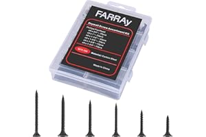 FARRAY #6 Drywall Screws, 150pcs Phillips Wood Screws Assortment Kit, Carbon Steel Black Self Tapping Screws, Screw Set for Drywall Sheetrock, Furniture