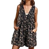 loveimgs Women Sleeveless Floral Print Denim Romper Shorts Ruffle Jean Overall Dress Front Tie Flowy Jumpsuit Summer 2025
