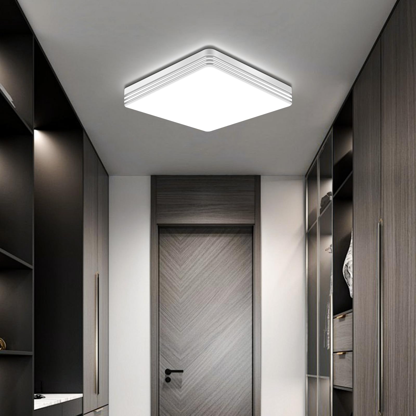 Taoellen LED Ceiling Lights - 24W Square Ceiling Light, 6500K 2160LM 120W Equivalent Double Silver Edge Flush Ceiling Lights, Cold White Slim Ceiling Light for Hallway, Balcony, Kitchen, Cloakroom — image 1