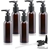 5 Pack Travel Bottles Pump Bottles Dispenser 3.4oz/100ml Plastic Lotion Pump Bottle Clear Travel Toiletry Bottles with Extra 1 Pump Leak Proof for Makeup Cosmetic Containers (Brown)