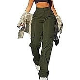 SDNGED Cargo Pants for Women High Waisted Baggy Wide Leg Stretchy Y2K Streetwear Black Cargo Pants Women with Pockets