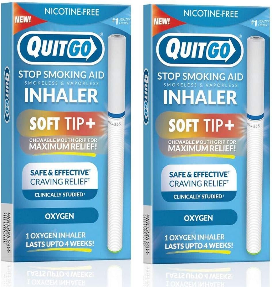 QuitGo Oral Fixation Support, Clinically Studied, Oxygen Inhaler to Stop Smoking, Includes Free How to Quit Smoking Step-by-Step Guide (2 Pack, Oxygen Inhaler)