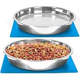 Shallow Dog Food Bowls, Non Slip Food Grade Stainless Steel Bowls for Large Dogs - Interior Size (Dia:10.6" xHeight 2.0") Hold 8 Cups / 2 Quart (2 Packs)