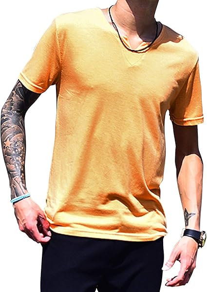 Amazon サムディフ Somediff メンズ Tシャツ カットソー 半袖 ヘンリーネック キーネック Vネック Tシャツ カットソー 通販