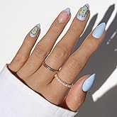 Glamnetic Press On Nails - Short Almond, Glossy Fake Nails 30 Pc Full Kit | Vintage cherub press on nails in 15 sizes. 3D French tip glue-on set. chip-resistant, up to 2 weeks wear