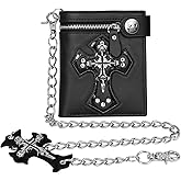 Girinme Unisex Black Cross Chain Wallet | Punk Skull Gothic Bifold Wallet for Jesus Gifts & Halloween Accessories