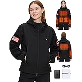 Heated Jacket for women with 12V Battery Pack - 5 Heat Zones Soft shell Electric Heated Coat for Outdoor Hiking & Recreation