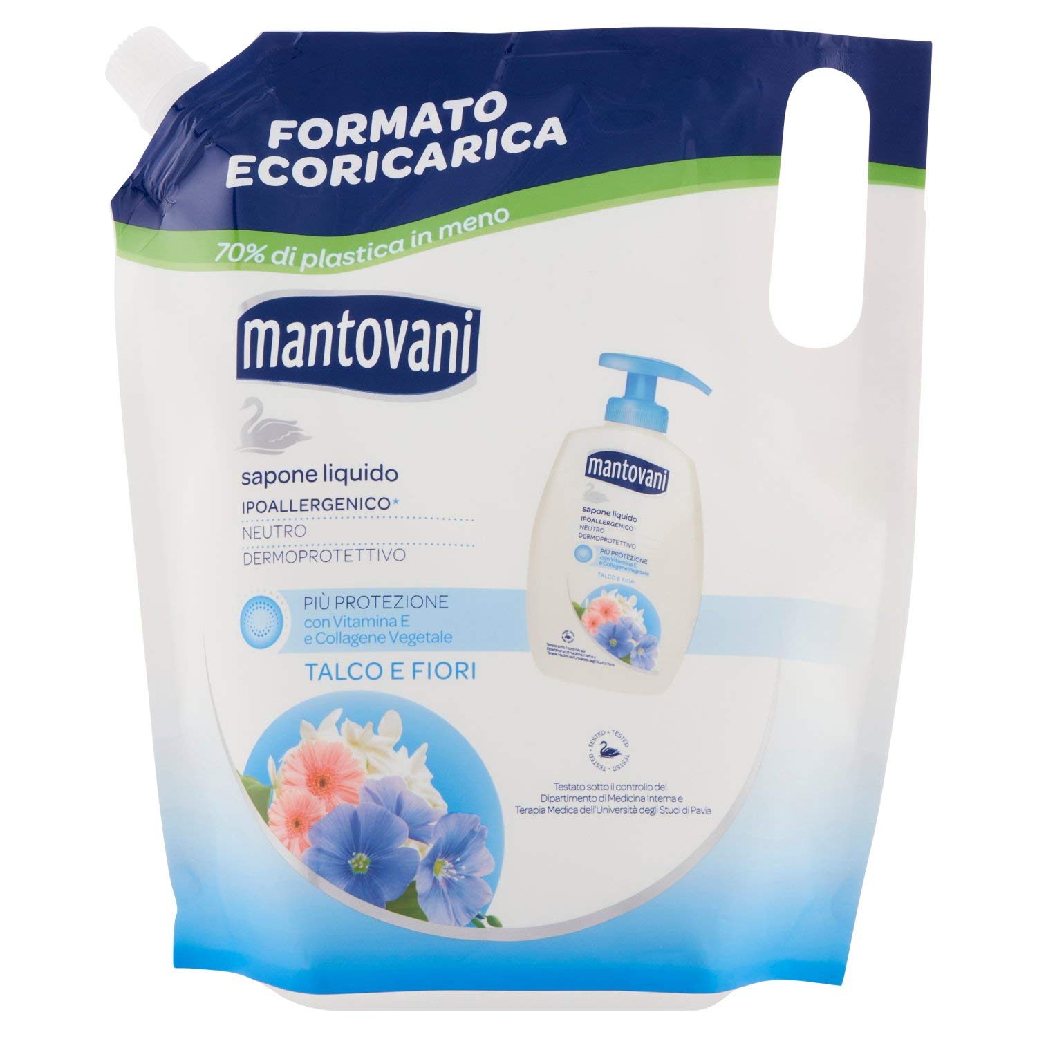 Mantovani - Neutral Liquid Soap, Ecoricara, Sensitive Skin, Talcum And White Flowers - 750 Ml