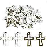 metulip 100Pcs Cross Charms Pendant Antique Bronze Silver Mini Metal Cross Pendants Charms for Jewelry Making DIY Bracelet Necklace Halloween Accessories