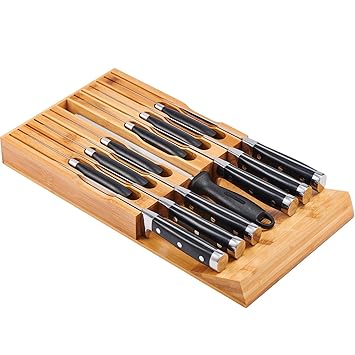 Utoplike In Drawer Bamboo Knife Block Drawer Organizer And Holder