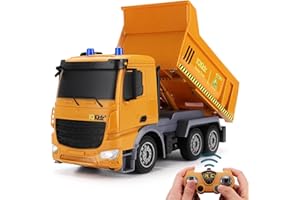 IQKidz Remote Control Dump Truck Toys - RC Construction Vehicles with Blue Warning Lights, Trucks Toy for Boys Girls 3 4 5-7 8 9 10 Year Old and Up, Best Birthday Gift Ideas for Kids Age 5-10