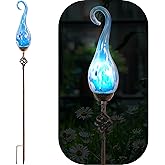 Naboher Garden Solar Lights Outdoor, Decorative LED Pearlized Glass Spiral Garden Stake with Finial, Hand Blown Glass and Metal Outdoor Decoration, 3 x 36 Inch (Light Blue)