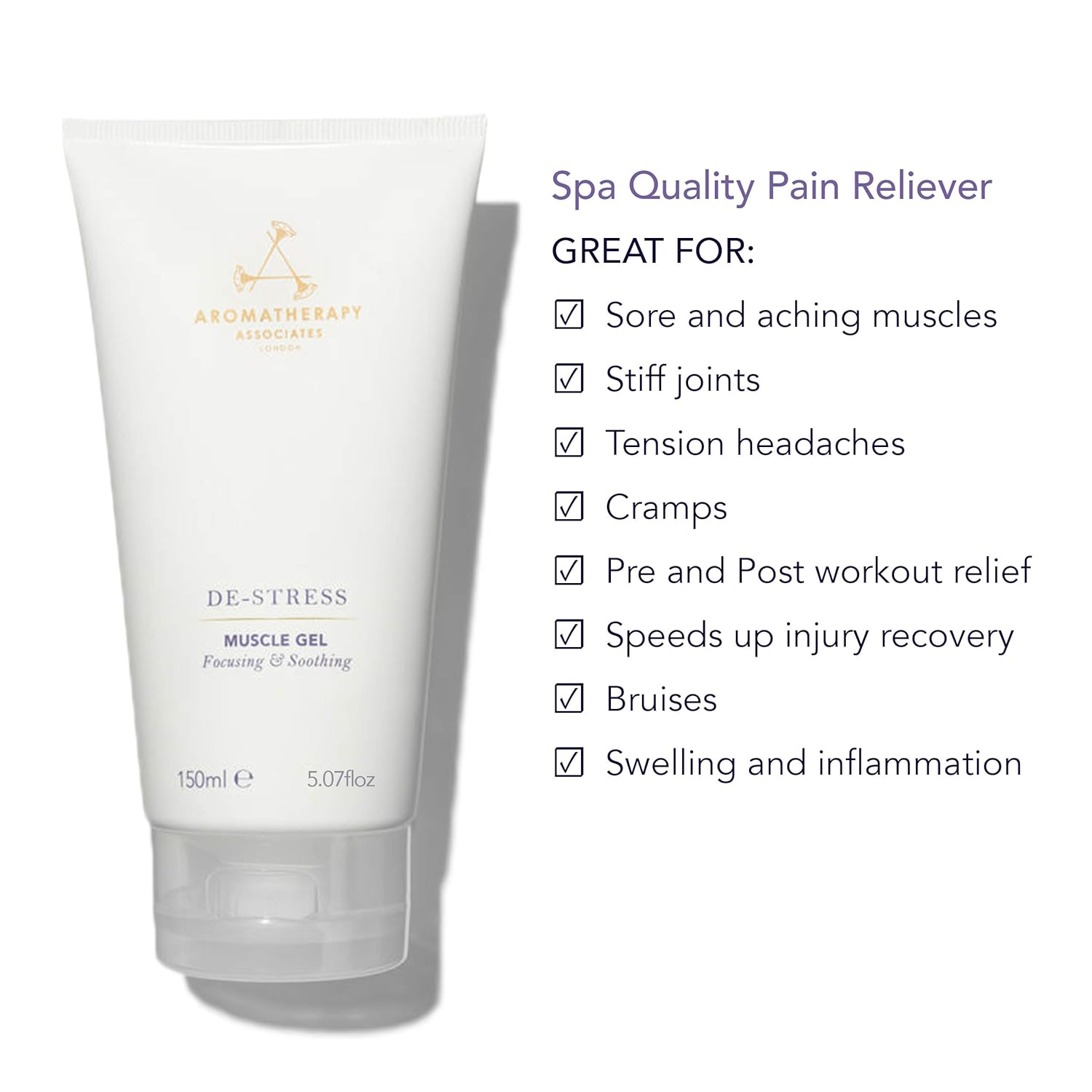 Aromatherapy Associates De-Stress Muscle Gel 5.07oz. Cools inflamed muscles before imparting a deep, comforting warmth infused with Black Pepper and warming Ginger essential oils.: Premium Beauty