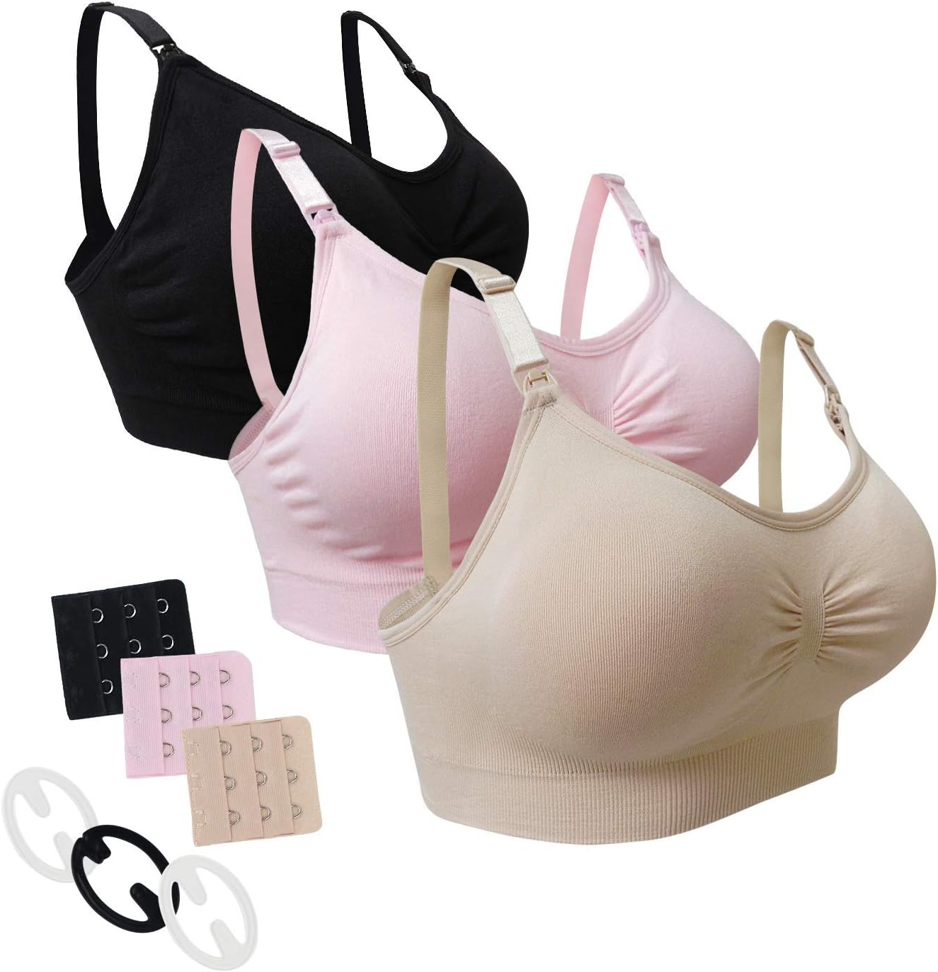 Nursing Bra 3 Pack Maternity Seamless Bras with Removable Spill Prevention Pads…