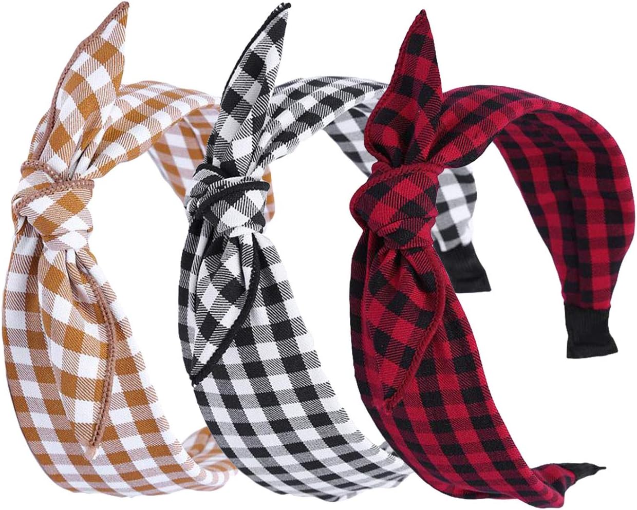 Womens Vintage Plaid Headbands Headwraps Hair Band with Bow Pack of 3