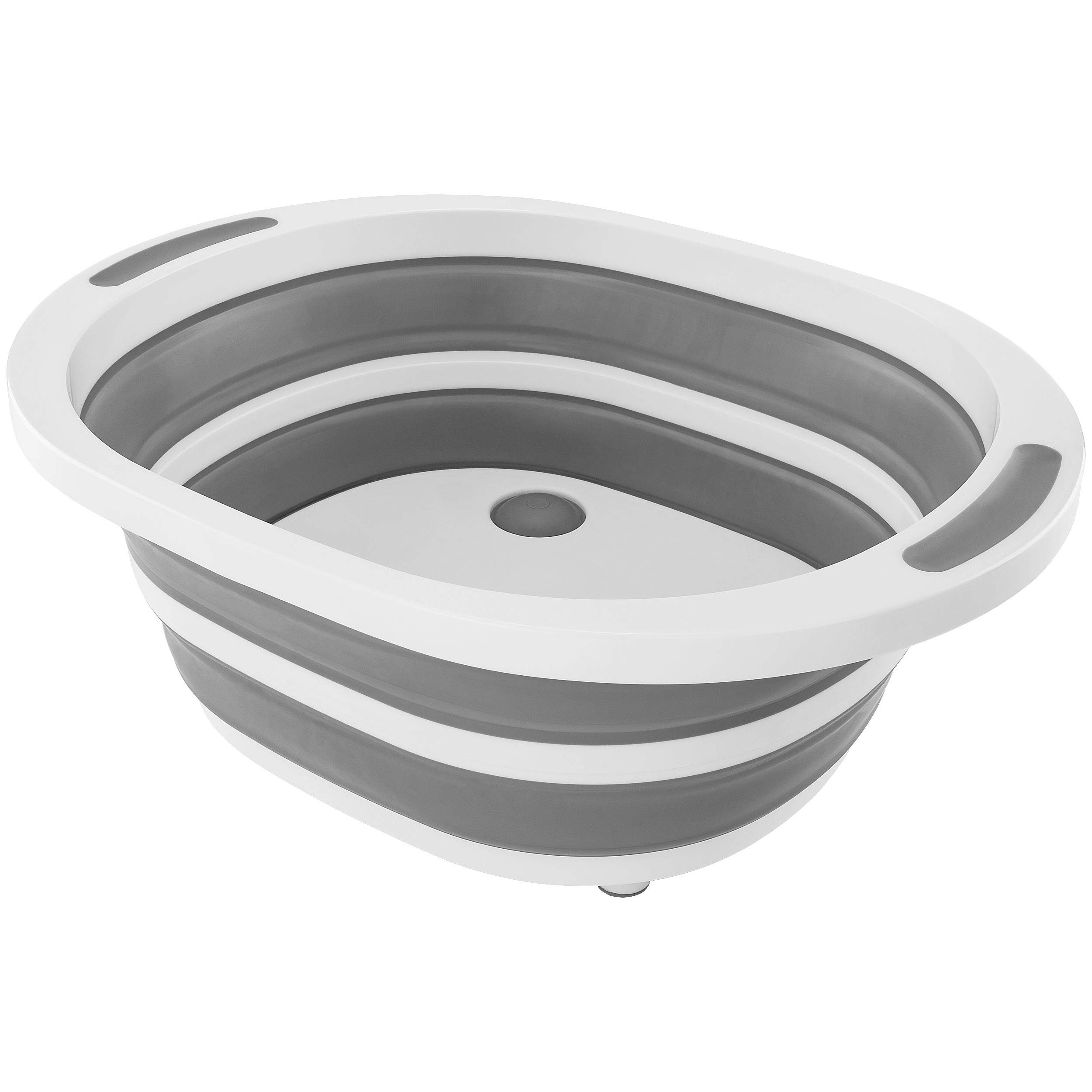 Southern Homewares SH-10330 Multipurpose Collapsible Tub Portable Cutting Board 2 in 1 Kitchen Tool Foldable Basket Washing Basin W/Drain Gray White, Silicone