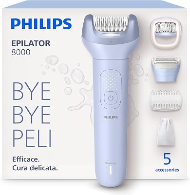 Epilatore Serie 8000 - Epilatore elettrico Wet & Dry senza fili, per gambe e corpo, con ProGuide, 5 accessori, autonomia di 60 minuti, modello BRE709/00