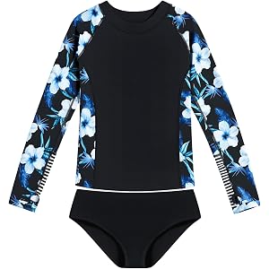 Girls Rash Guard Swimsuit Two-Piece Long Sleeve UPF 50+ Sun Protection Bathing Suit