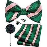 YourTies Silk Bow Tie Set for Men Striped Pre-tied Tuxedo Bowties Pocket Square Cufflinks Adjustable Wedding Prom Party