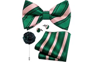 YourTies Silk Bow Tie Set for Men Striped Pre-tied Tuxedo Bowties Pocket Square Cufflinks Adjustable Wedding Prom Party