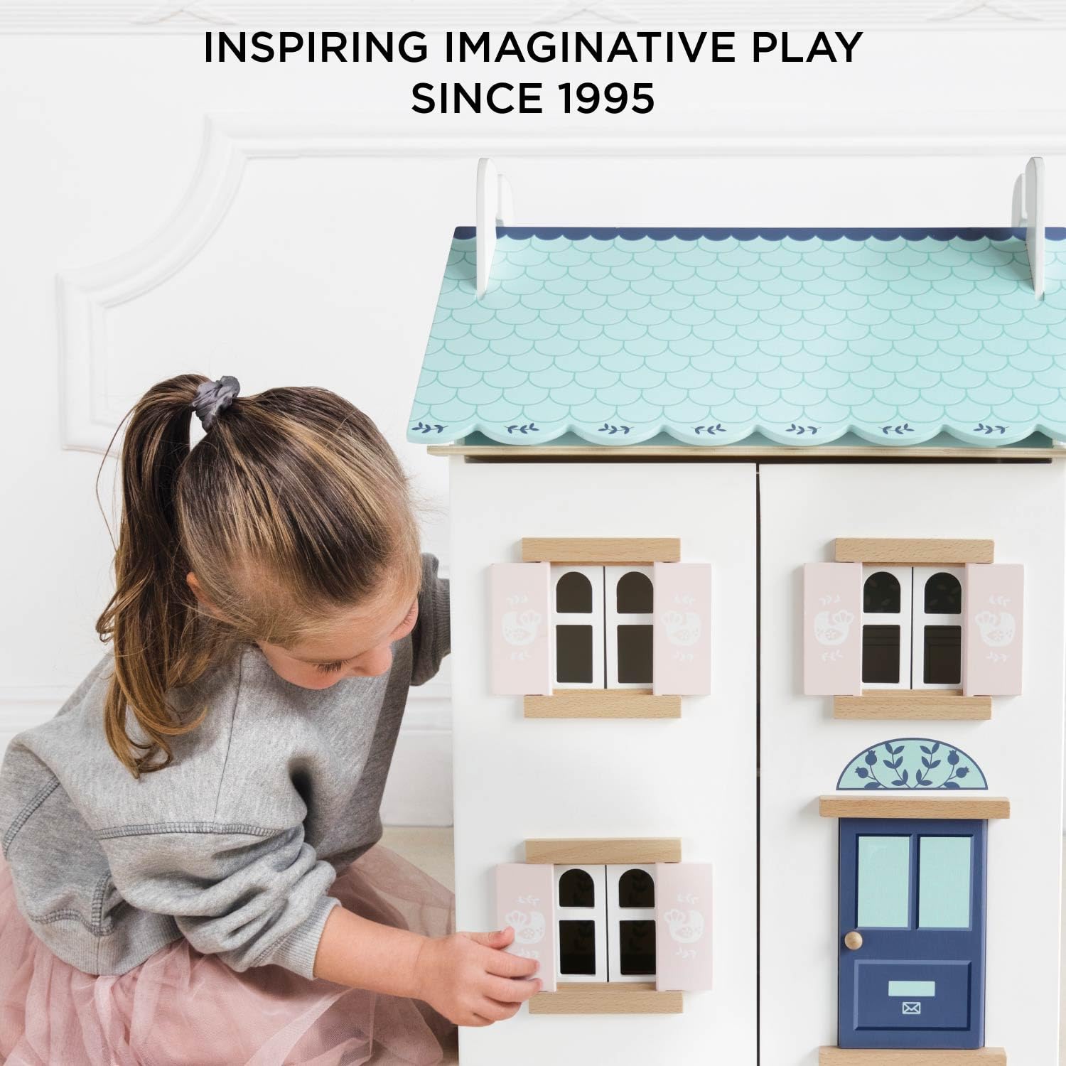 Le Toy Van – Blue Belle Wooden Doll House | Girls & Boys 3 Storey Wooden Dolls House Play Set - Suitable for Ages 3+