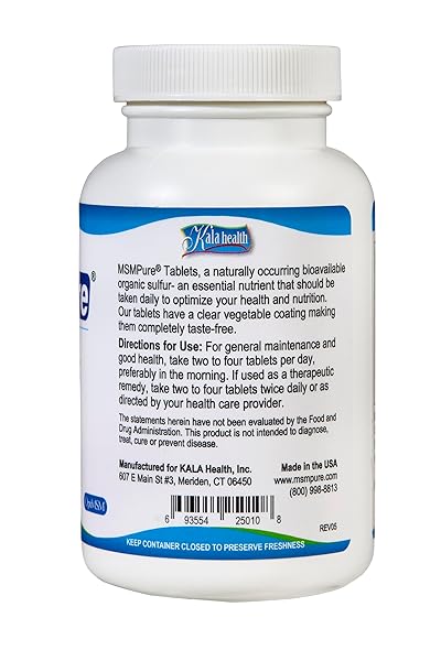 KALA HEALTH MSMPURE MSM TABLETS– 1,000 MG ORGANIC SULFUR PER TABLET FOR JOINT FLEXIBILITY, SKIN APPEARANCE, HAIR & NAIL SUPPORT – 120 COUNT, USA MADE MSM